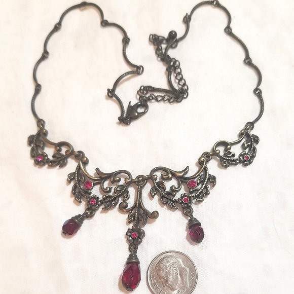 RARE VINTAGE AVON Victorian Revival Filigree AB Crystal Necklace - Picture 2 of 7